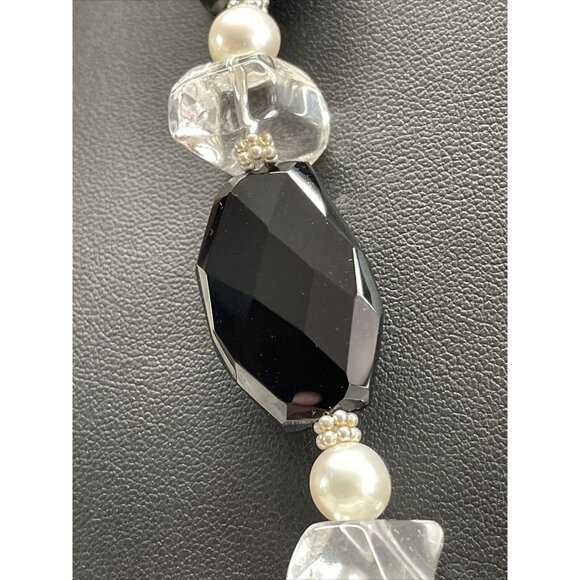 Lucas Lamenth black Faceted Glass Pearl Natural Stone Necklace LUC 925 AL4.2 - Picture 3 of 16
